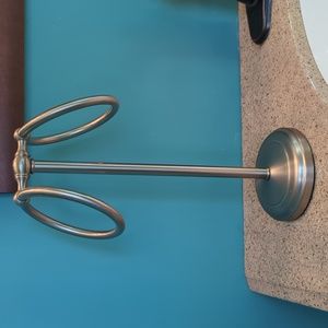 Towel Holder with Two Rings, Satin Nickel Finish, For Fingertip Towels.  Unused.